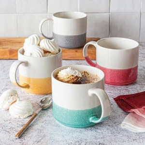 Over & Back:16 oz Porcelain Coffee Mugs Set, Stoneware Coffee & Tea Cups with Handle, Dishwasher & microwave safe, Set of 4