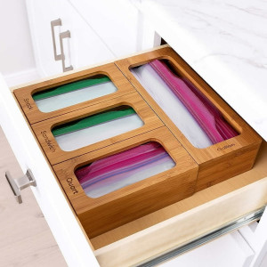 Seville Classics Bamboo Food Storage Bag Holder (Set of 4)